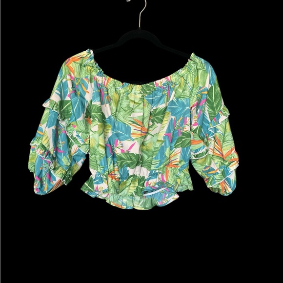 Rachel Zoe Off Shoulder Tropical Leaf Print Blouse Size Small (Bin 177) - Picture 2 of 5